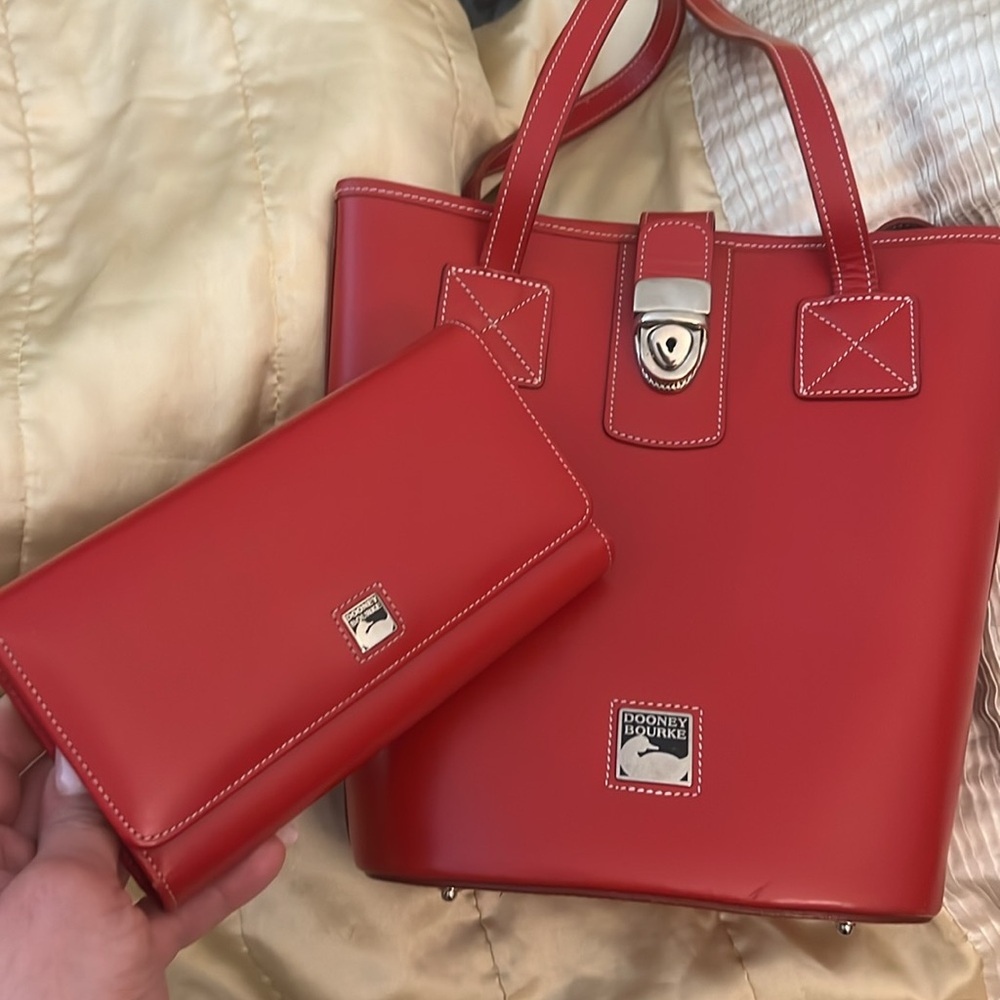 Dooney & Bourke  RED LEATHER BUCKET BAG & WALLET